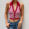 Y2K COLLARED HEART PATTERNED PINK CROP TOP - Cosmique Studio