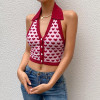 Y2K COLLARED HEART PATTERNED PINK CROP TOP - Cosmique Studio