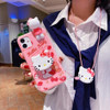 Sanrio aesthetic character my melody and hello kitty phone case with bracket and holder strap rope