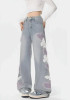 Soft Girl Heart and Butterfly Fluffy Jeans