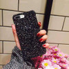 luxury fur ball+crystal strap glitter black phone case