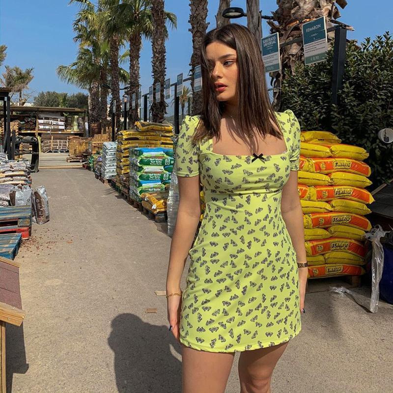 sexy summer mini dress Womens Spaghetti Strap Solid Summer Tie Back Mini Dresses Sexy Square Neck  Backless Ruffle Hem Swing Flowy Dress