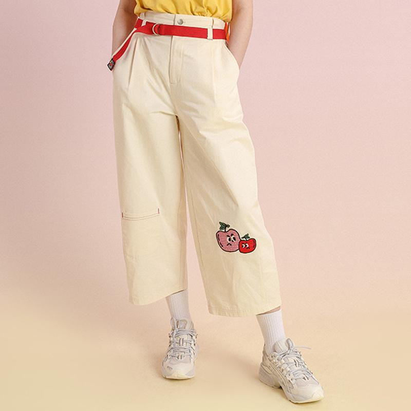 AESTHETIC CARTOON FRUIT EMBROIDERY PANTS - Cosmique Studio