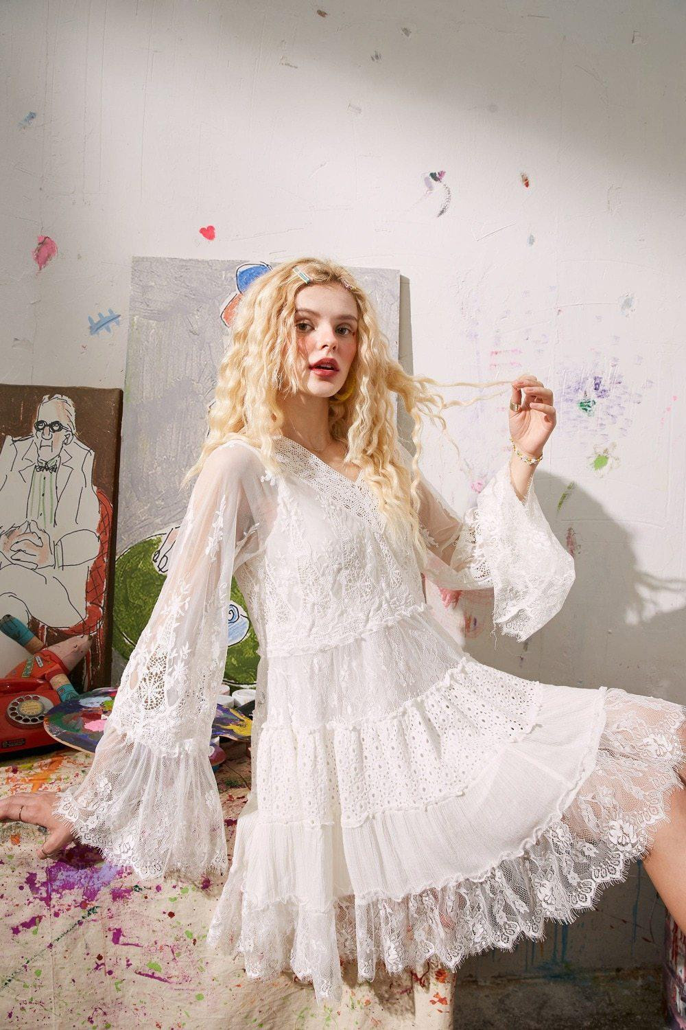 knee length dresses for ladies 1960's Vintage White Fuzzy Snowball Mod Mini Dress main image 1