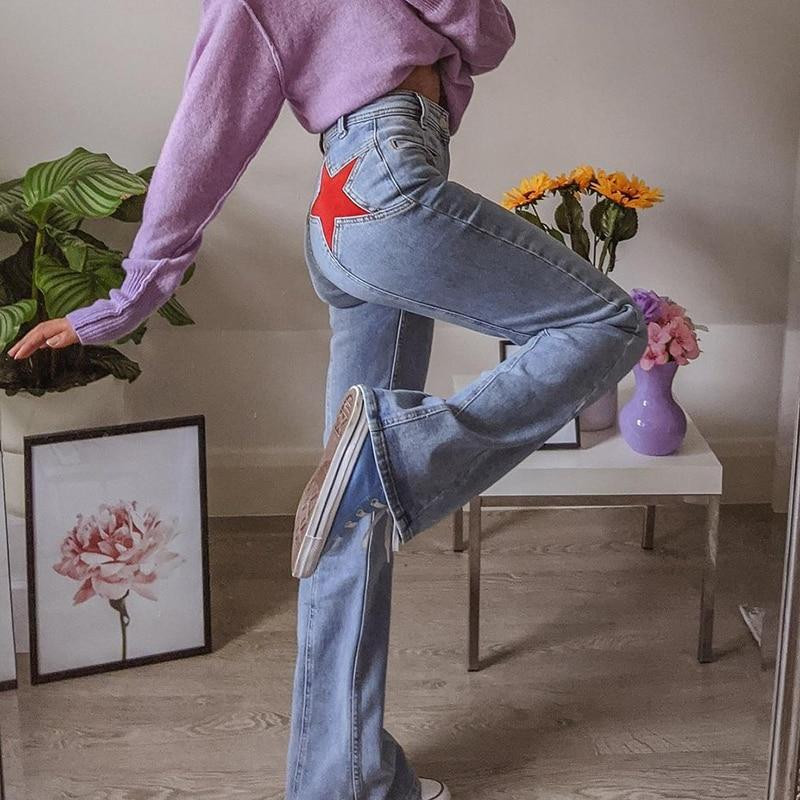 Y2K STAR BLUE FLARE JEANS - Cosmique Studio