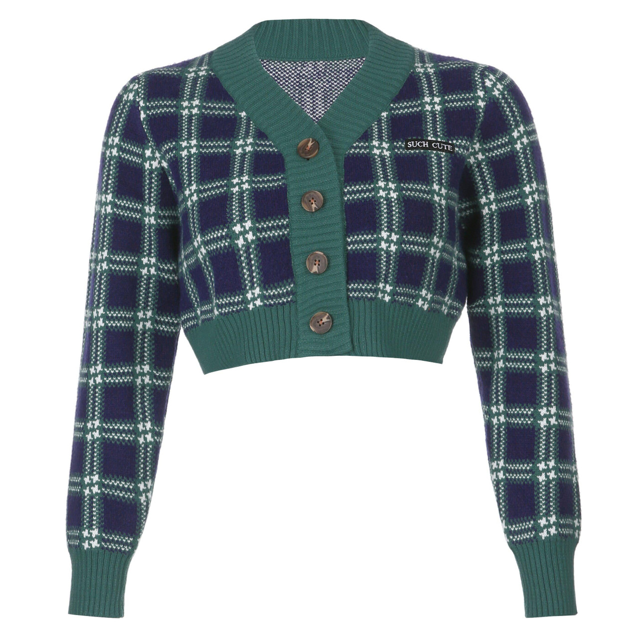 INDIE PLAID LONG SLEEVE GREEN CROP TOP - Cosmique Studio