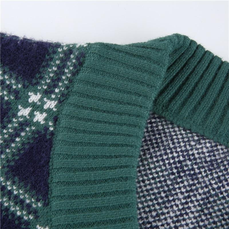 INDIE PLAID LONG SLEEVE GREEN CROP TOP - Cosmique Studio