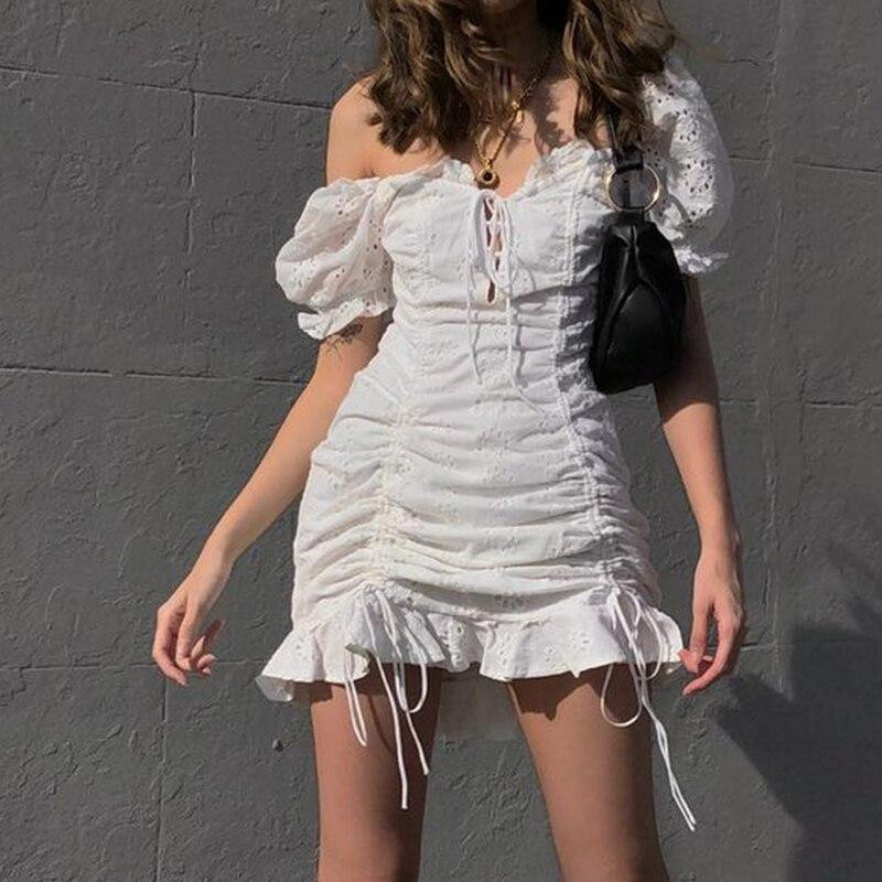 COTTAGECORE AESTHETIC PUFF SLEEVE WHITE MINI DRESS
