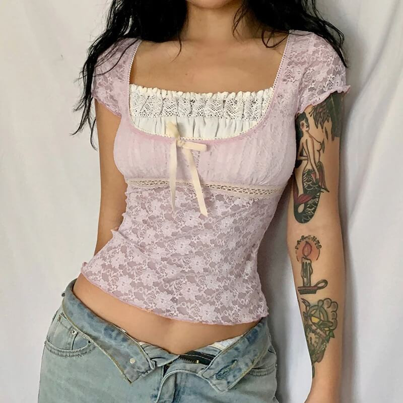 Coquette Aesthetic Lace Top - Cosmique Studio