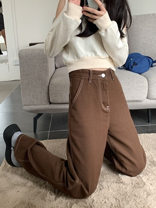 Fairy Grunge Brown Denim Pants - Cosmique Studio