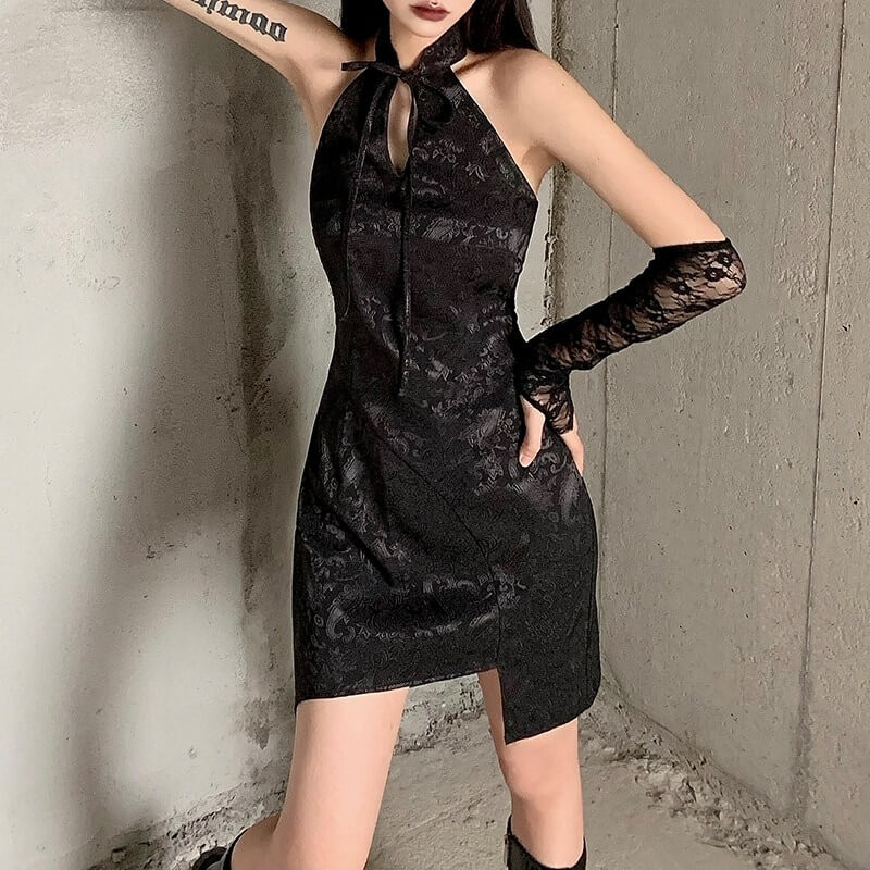 chinese inspired mini dress EastFlair Women's Elegant Floral Print Button Front Split Hem Chinese Style Mini Cheongsam Qipao Dress,Burgundy Autumn Dining Wedding Guest Party Asian Dress