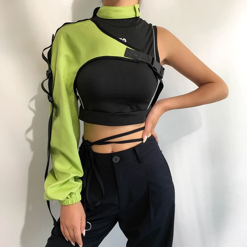 Blackpink Reflective One Shoulder Top - Cosmique Studio