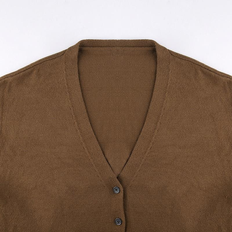 90S AESTHETIC OVERSIZE BROWN CARDIGAN - Cosmique Studio