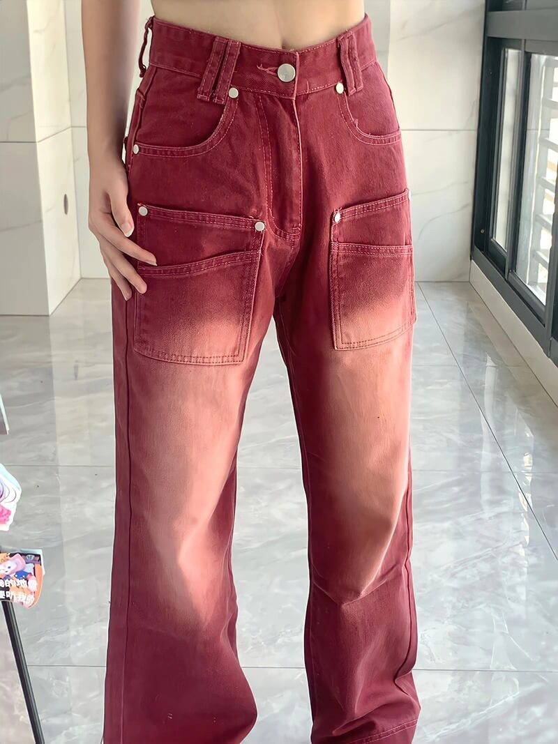 Y2k Bf Style Red Denim Pants - Cosmique Studio