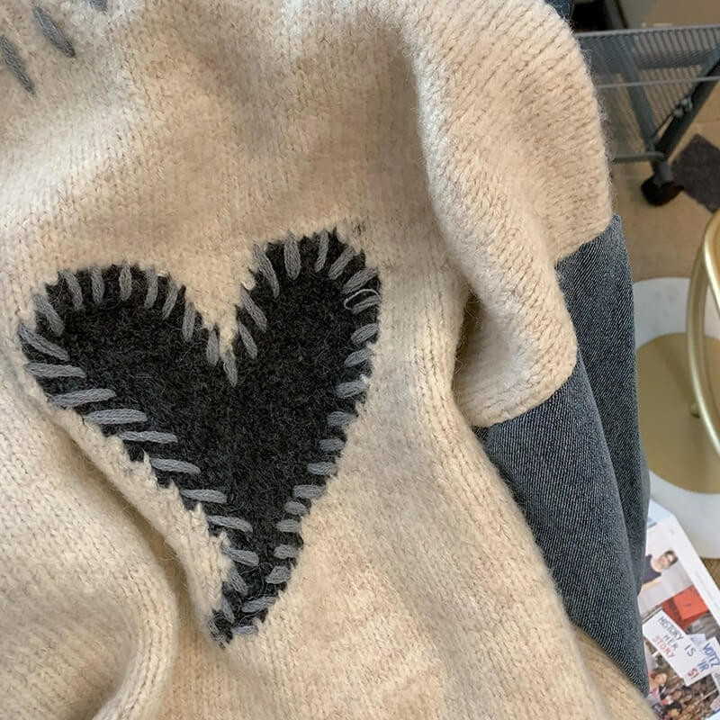 Y2k Heart Knitted Cozy Sweater - Cosmique Studio