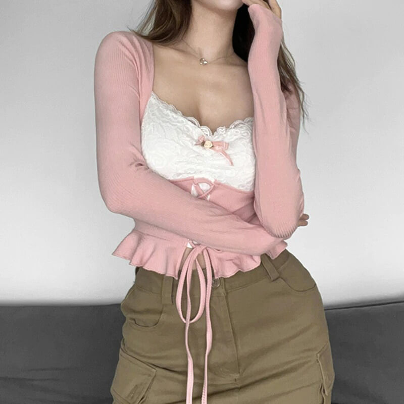 Coquette Aesthetic Lace-up Top - Cosmique Studio