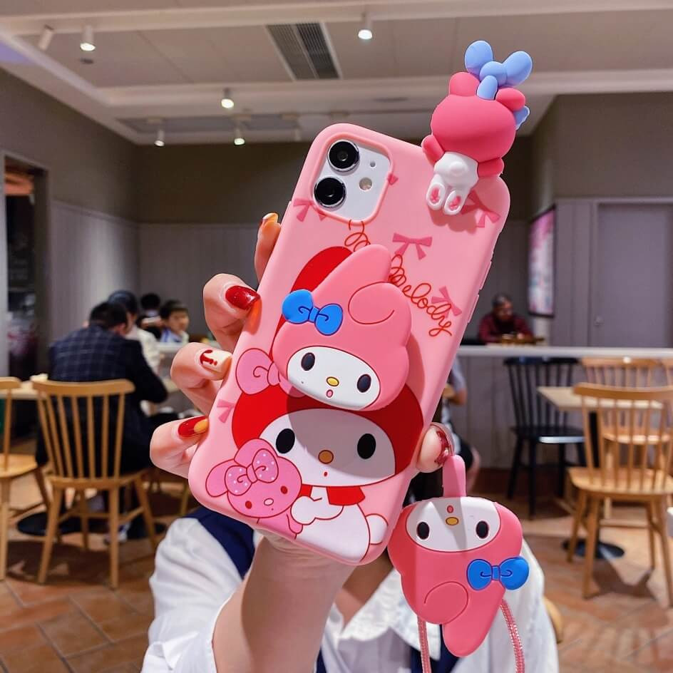 Melody And Hello Kitty Phone Case With Bracket And Holder Strap Rope
