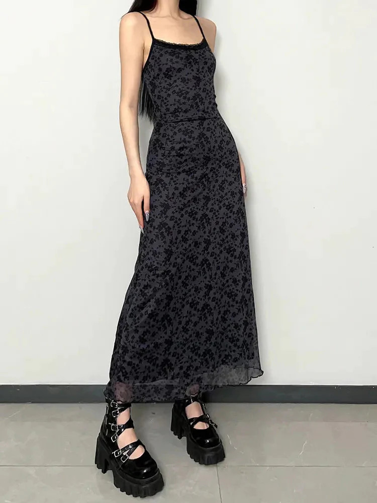 formal grunge dress Grunge Floral Strap Maxi Dress
