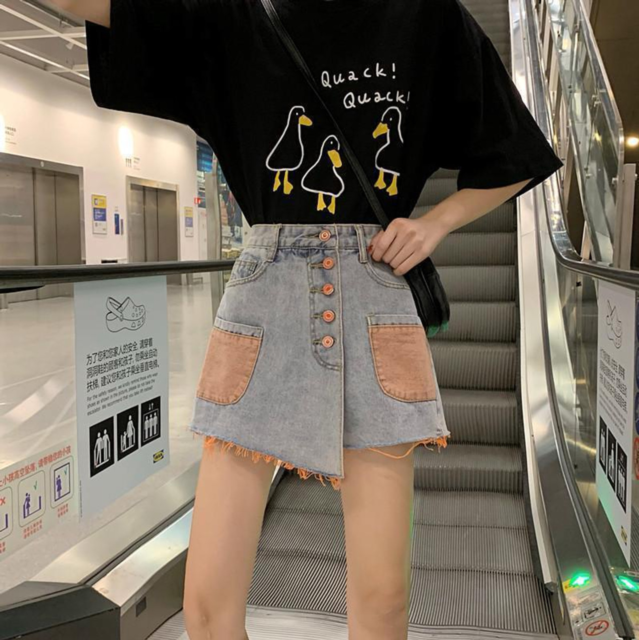 AESTHETIC ULZZANG DENIM SHORTS SKIRT - Cosmique Studio