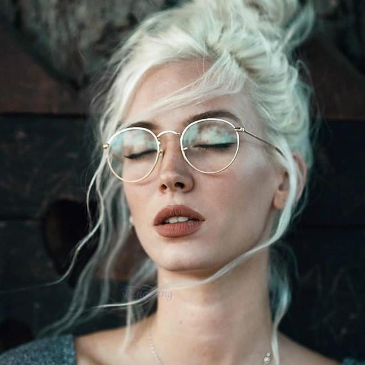 New Soft Girl Thin Frame Dress Up Mirror Retro Trend Art Fan Flat Mirror  Round Flat Myopia Glasses Frames Metal Round Glasses Frame