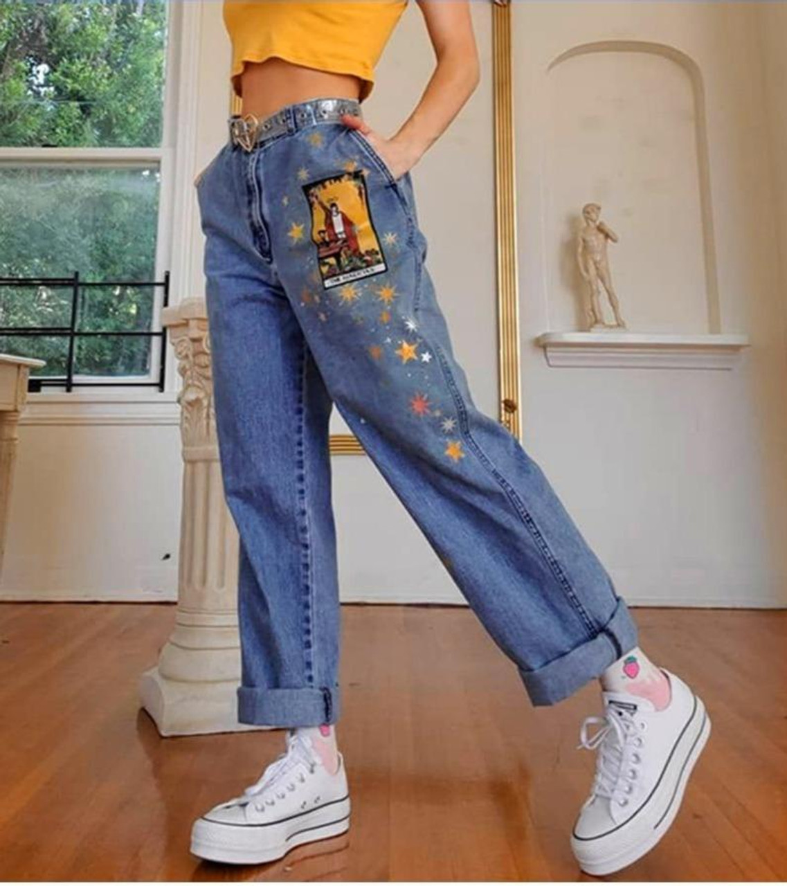 Aesthetic Vintage Art Hoe Printed Denim Pants