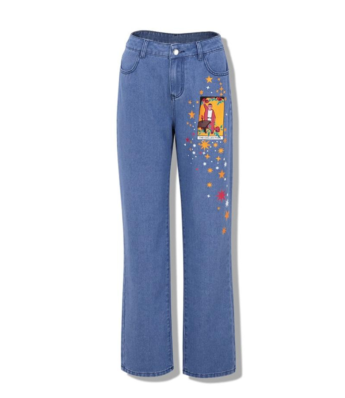 Aesthetics Soul  Aesthetic Vintage Art Hoe Printed Denim Pants