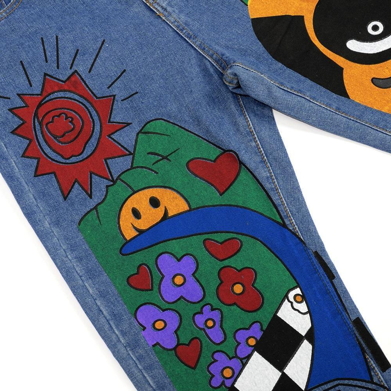 Vintage Style Cartoon Printed Denim Pants