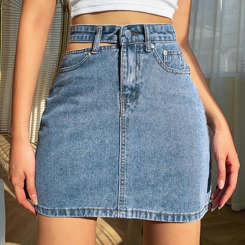 SEXY HOLLOW OUT DENIM MINI SKIRT - Cosmique Studio