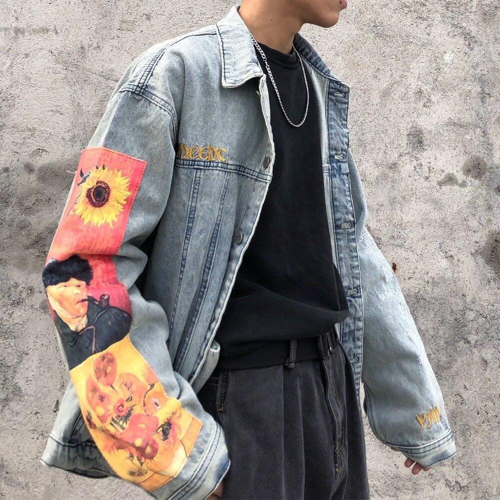 VAN GOGH PRINT VINTAGE DENIM JACKET 