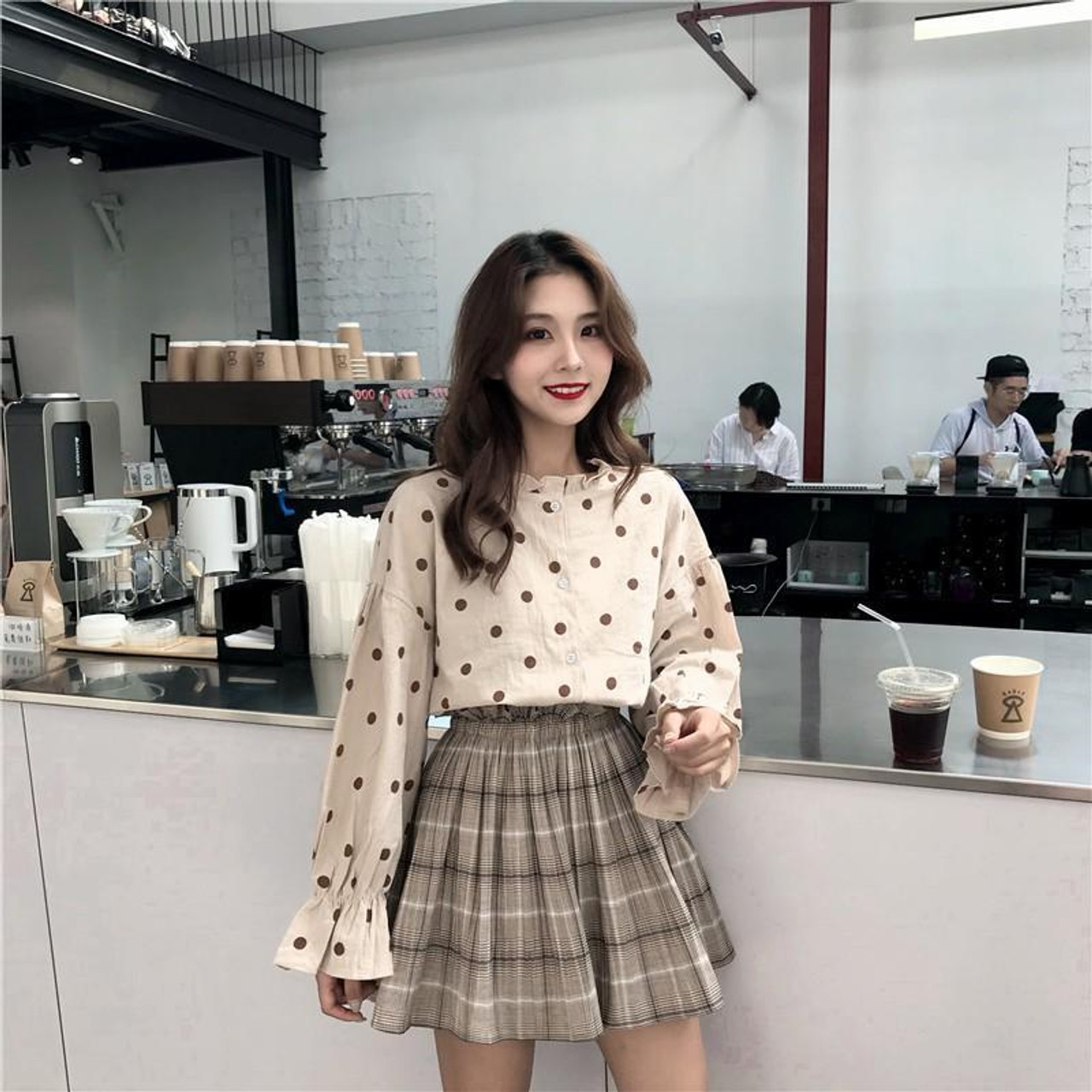 KOREAN STYLE POLKA DOT SHIRT - Cosmique Studio