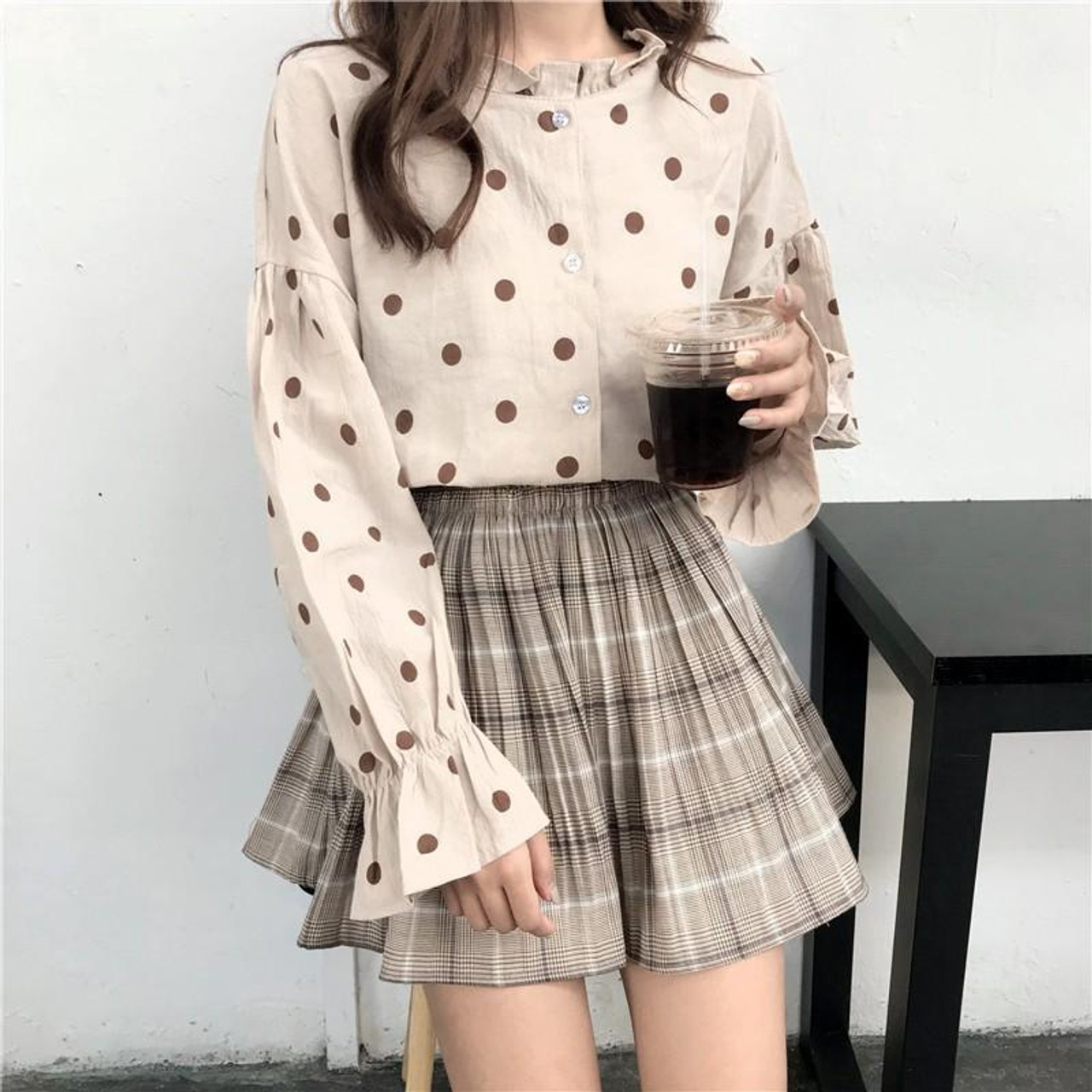 KOREAN STYLE POLKA DOT SHIRT - Cosmique Studio