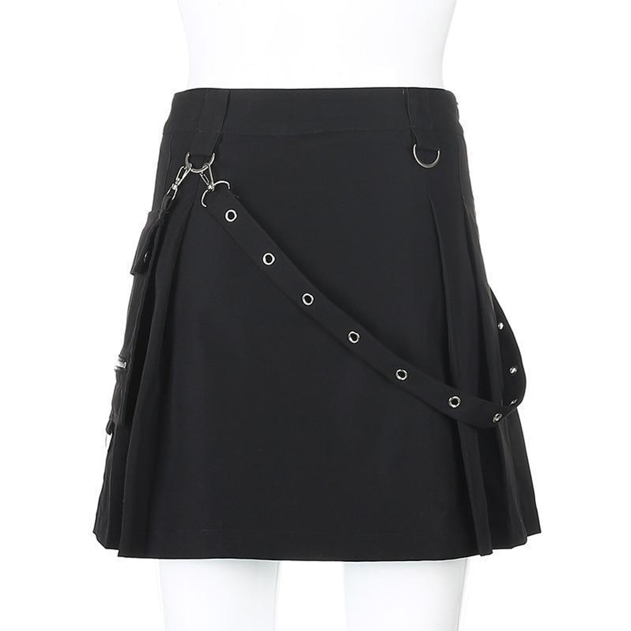 SEXY PUNK BLACK PLEATED MINI SKIRT - Cosmique Studio