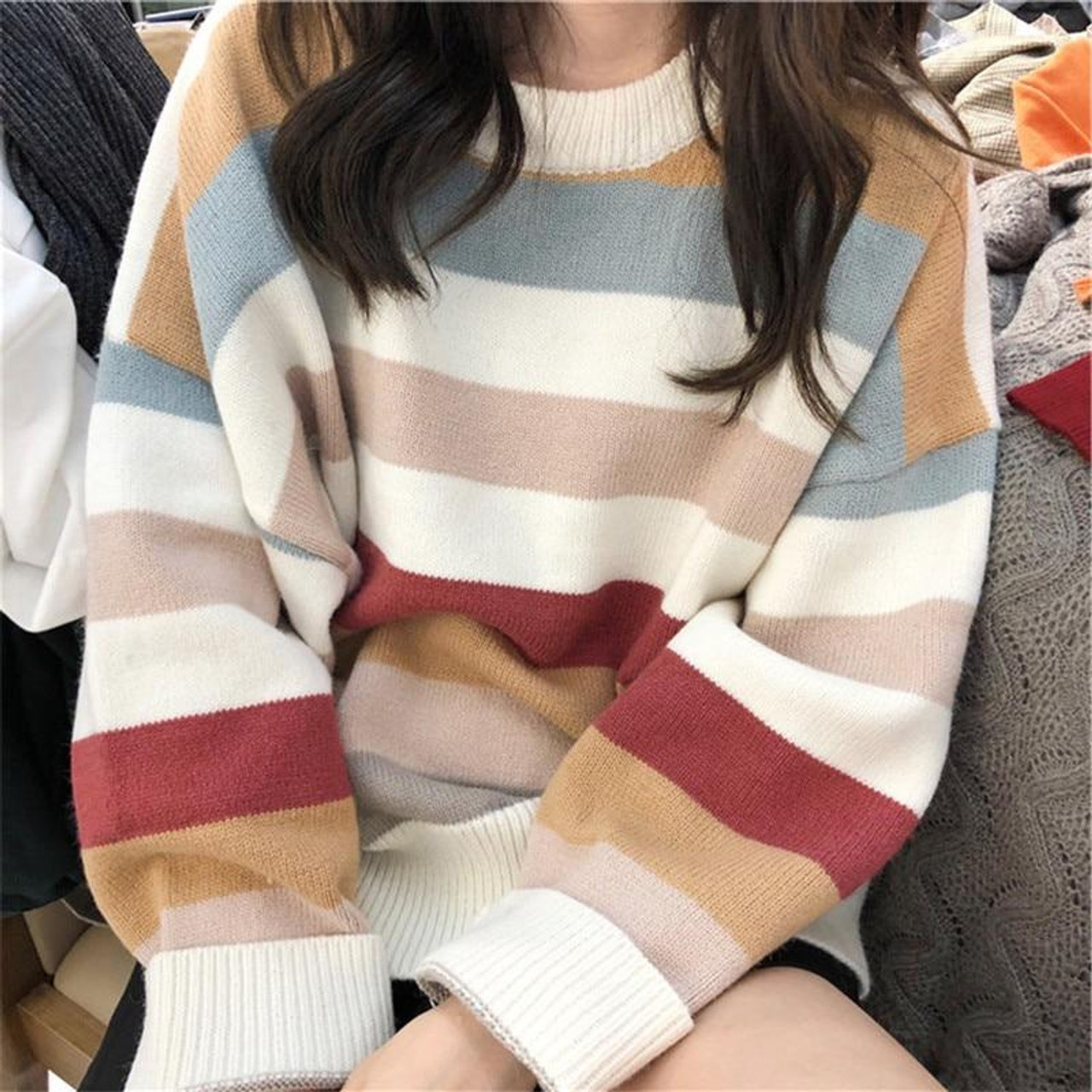 preppy fall winter outfit striped turtleneck louis vuitton speedy