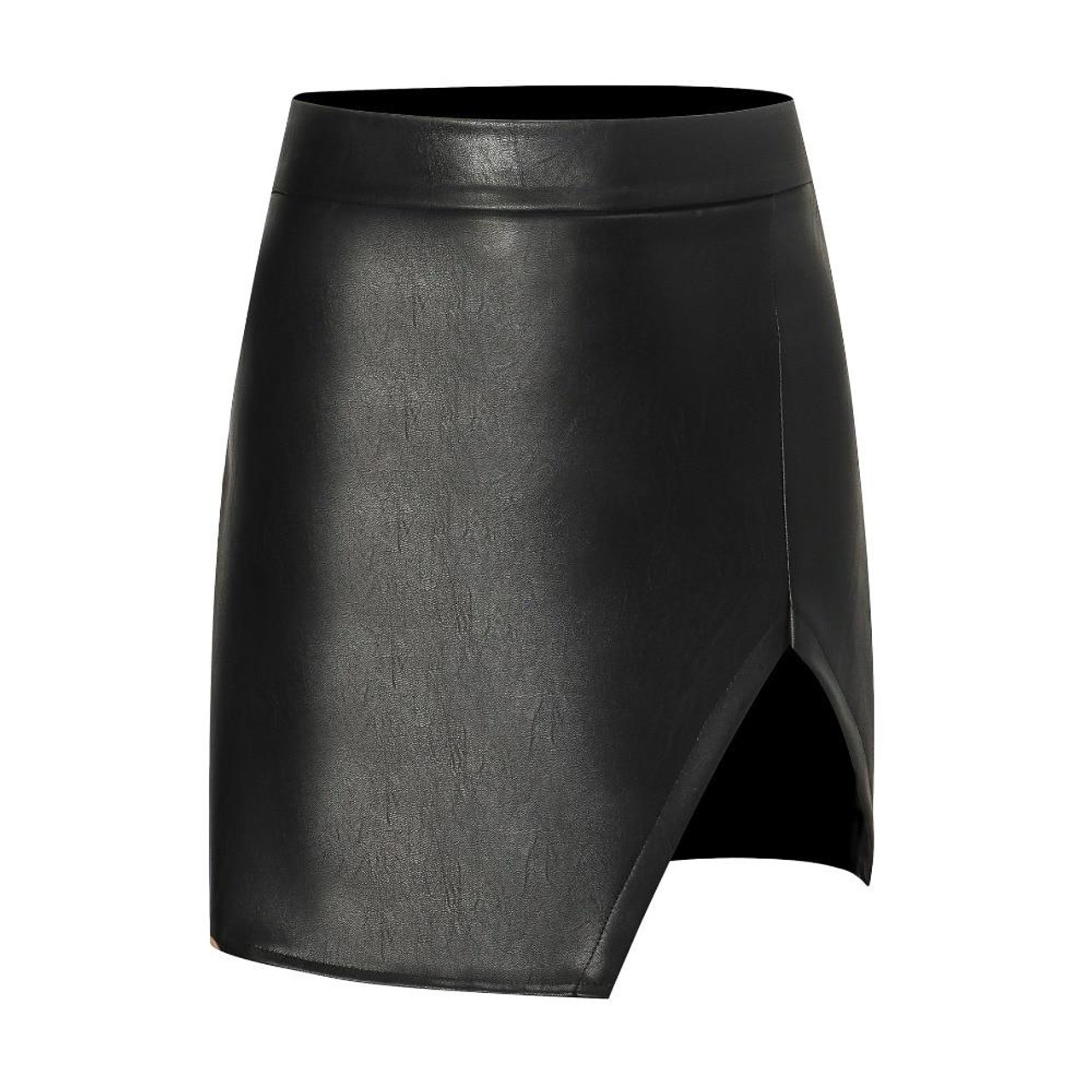 SEXY BLACK PU LEATHER SPLIT MINI SKIRT - Cosmique Studio