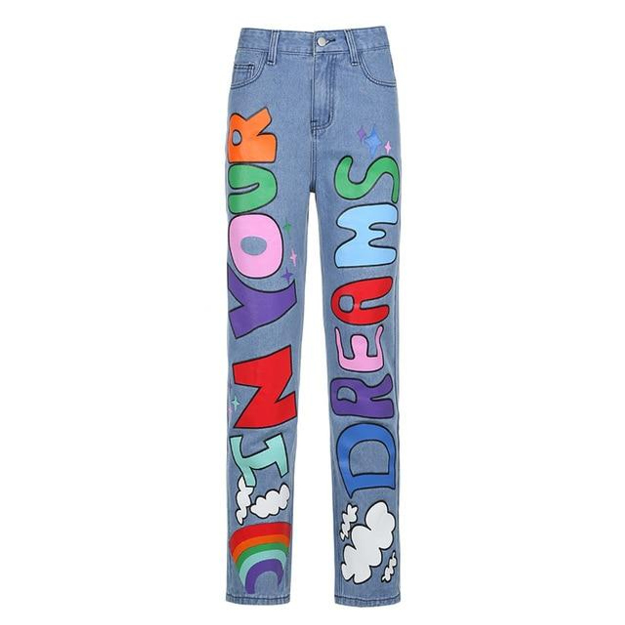 90'S GRAPHICS Y2K STYLE BAGGY JEANS - Cosmique Studio