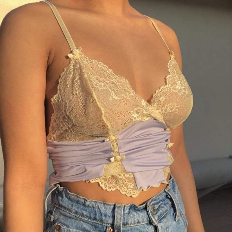 Y2K SEXY LACE CROP TOP - Cosmique Studio