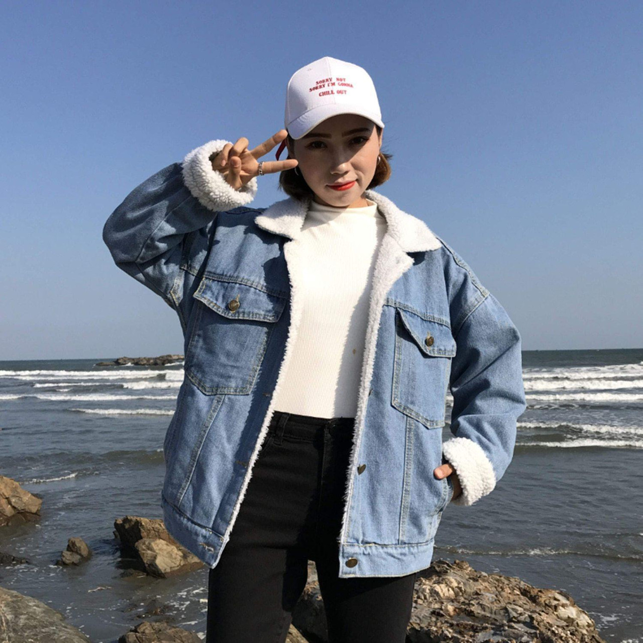 KOREAN FAUX FUR DENIM JACKET - Cosmique 