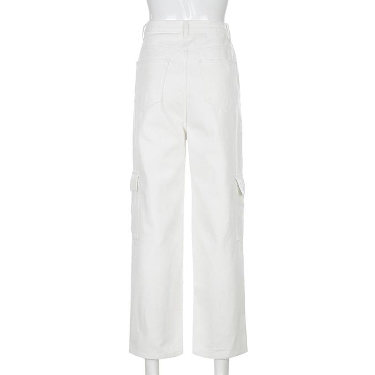 Y2K WHITE HIGH WAIST CARGO PANTS - Cosmique Studio