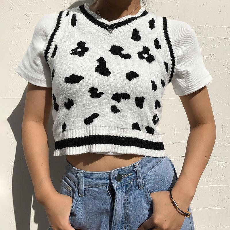 INDIE AESTHETIC KNITTED COW SWEATER 
