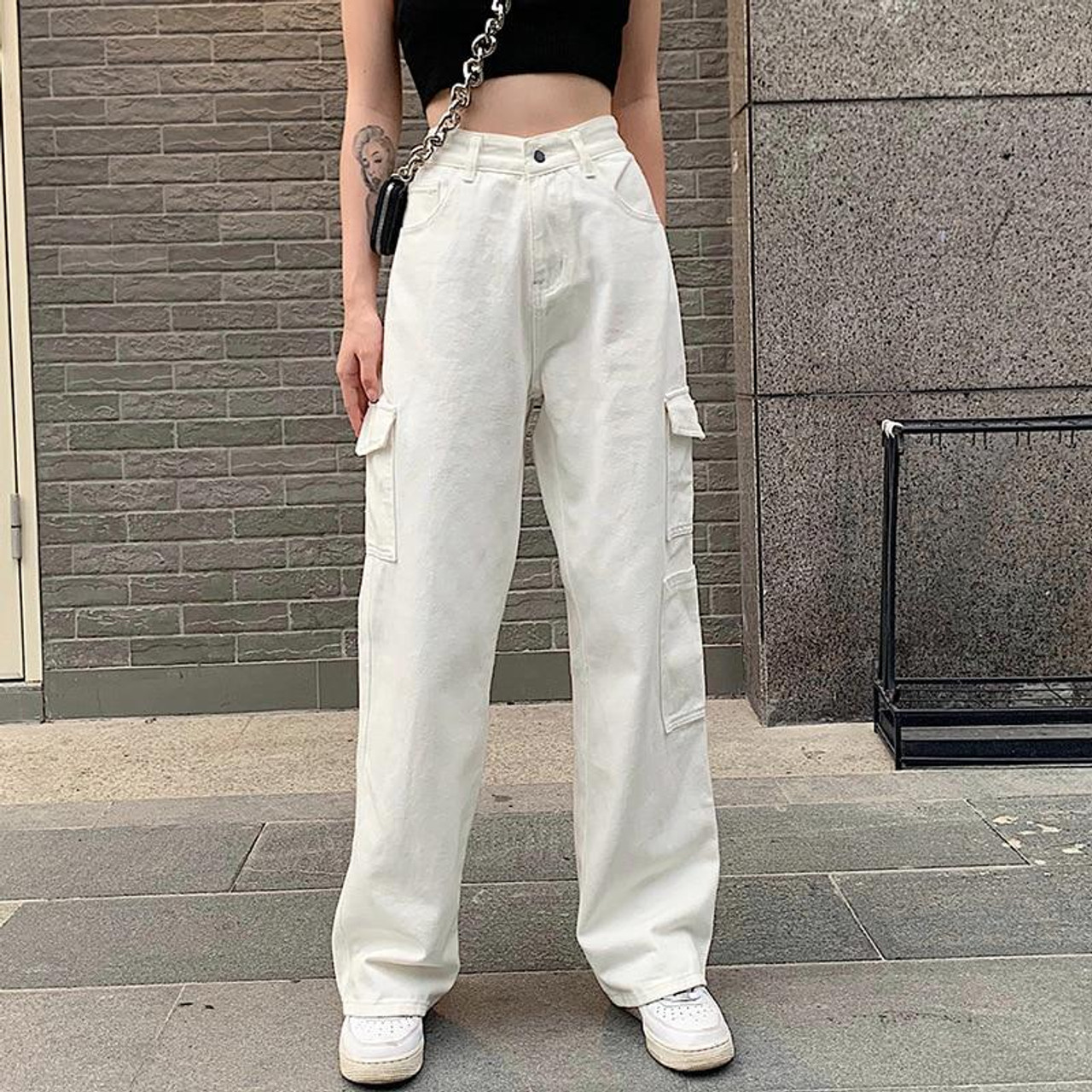 Buy online White Solid High Rise Cargo Trouser from bottom wear for Women  by Tag 7 for ₹1199 at 50% off | 2024 Limeroad.com