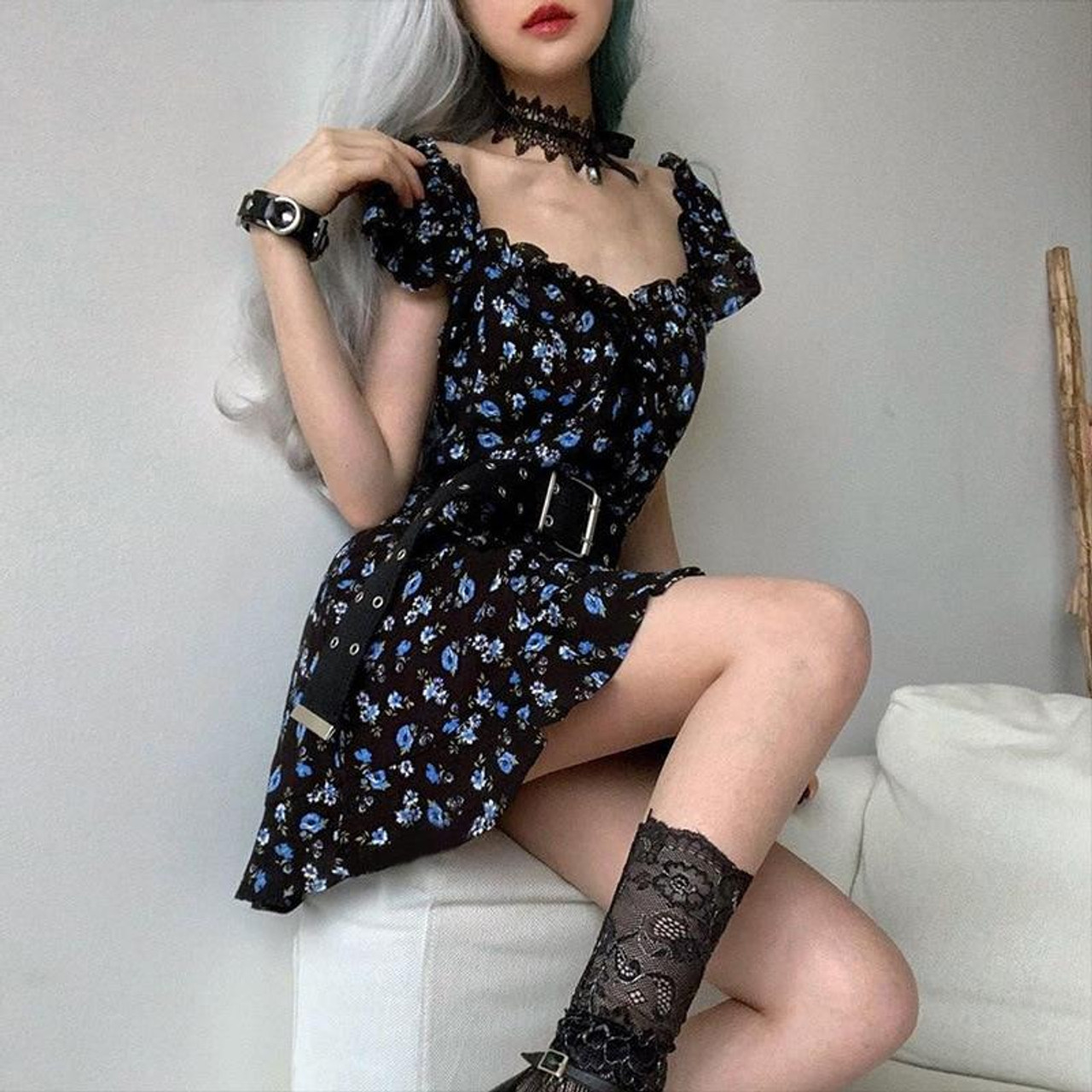 GOTH GIRL VINTAGE MINI DRESS - Cosmique Studio