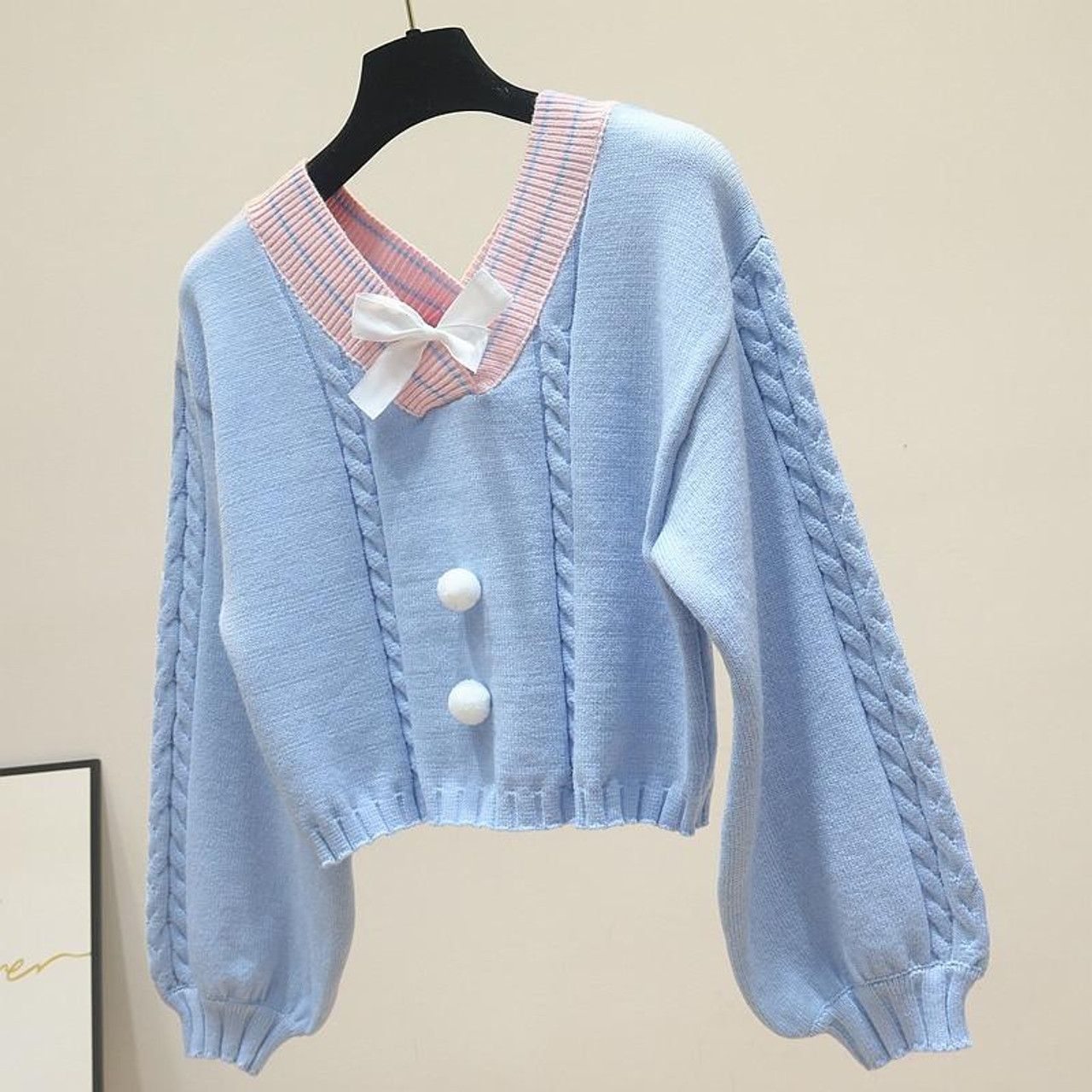 KAWAII BOW V NECK KNITTED SWEATER - Cosmique Studio