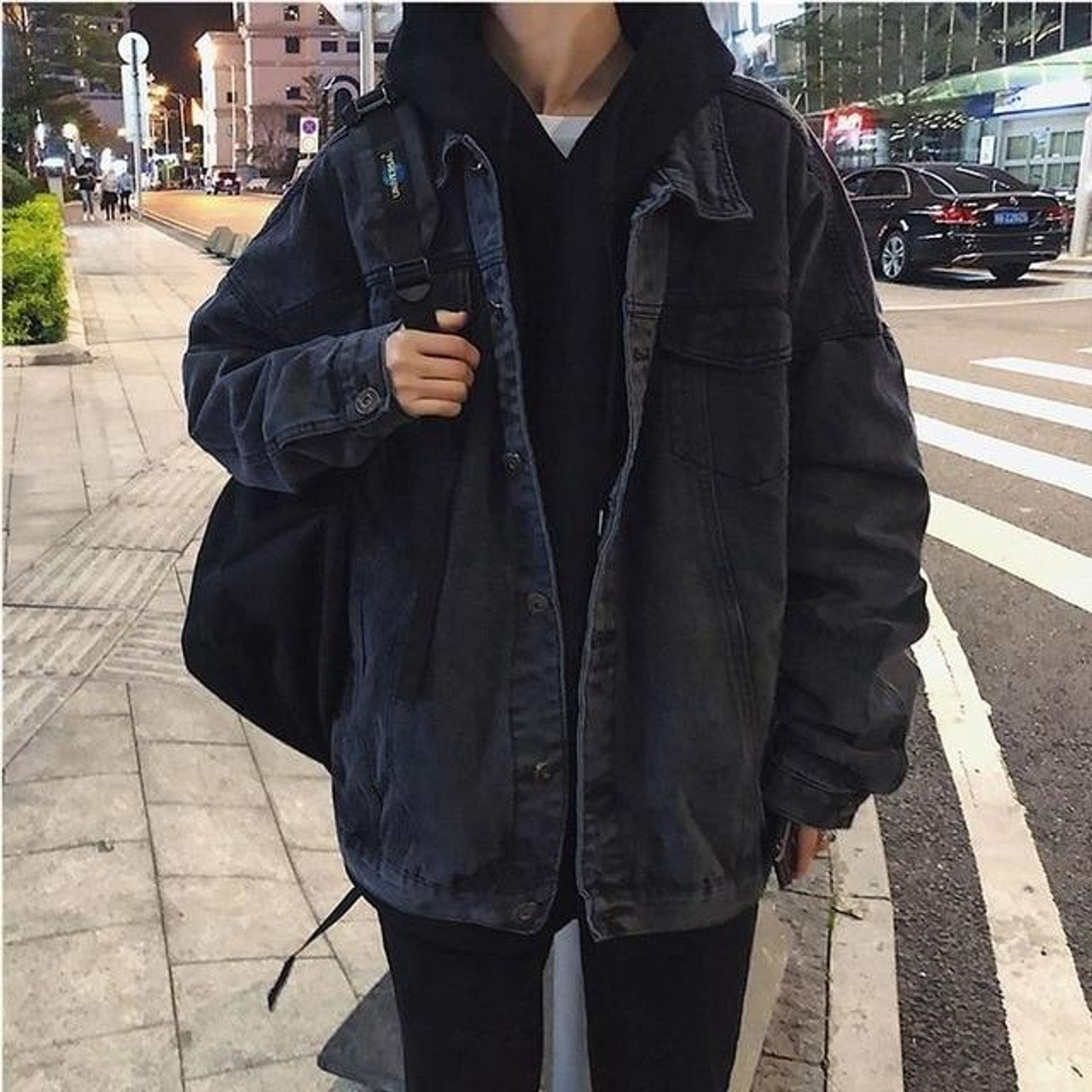 Men's Black Casual Workwear Jean Jacket Loose Casual Versatile Youthful Male  Solid Color Tops Jacket Mens Fashion Denim Jackets - AliExpress