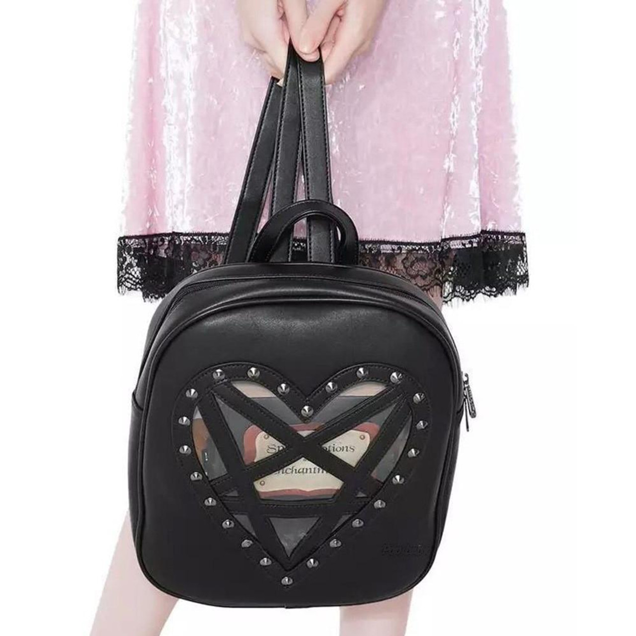 Heart Shaped Leather Backpack, Black