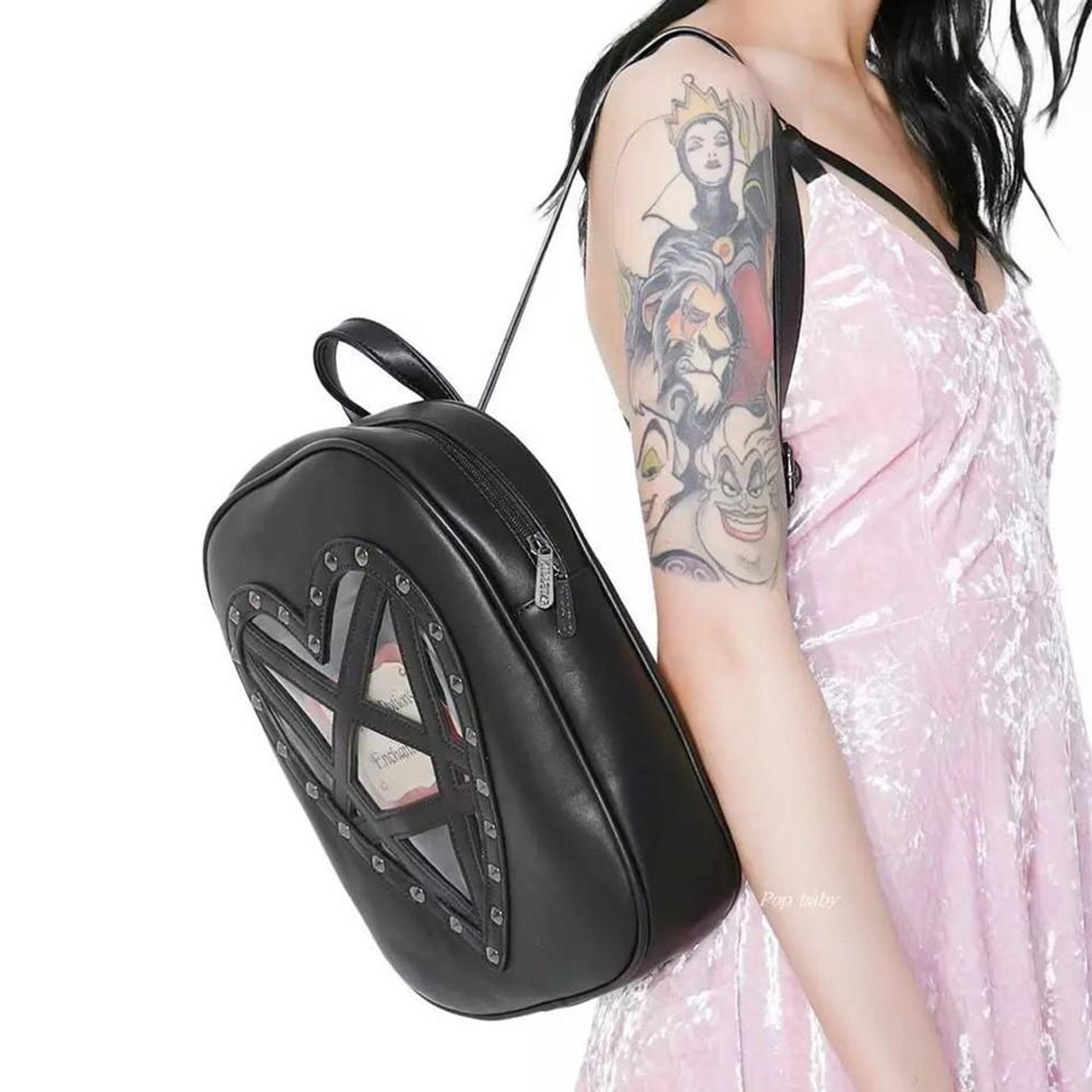EDGY BLACK PU LEATHER HEART BACKPACK - Cosmique Studio