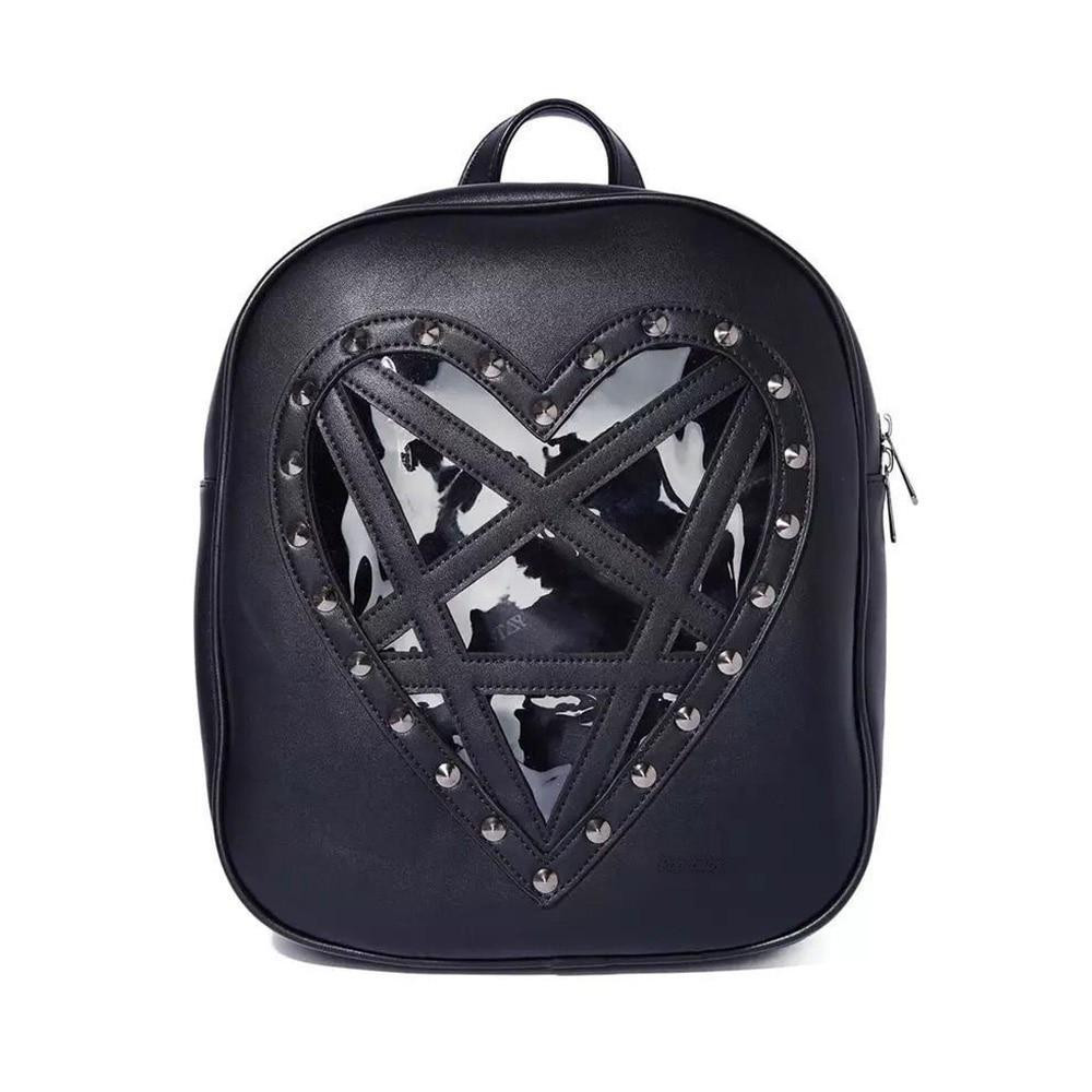 EDGY BLACK PU LEATHER HEART BACKPACK - Cosmique Studio EDGY BLACK PU LEATHER HEART BACKPACK - Cosmique Studio