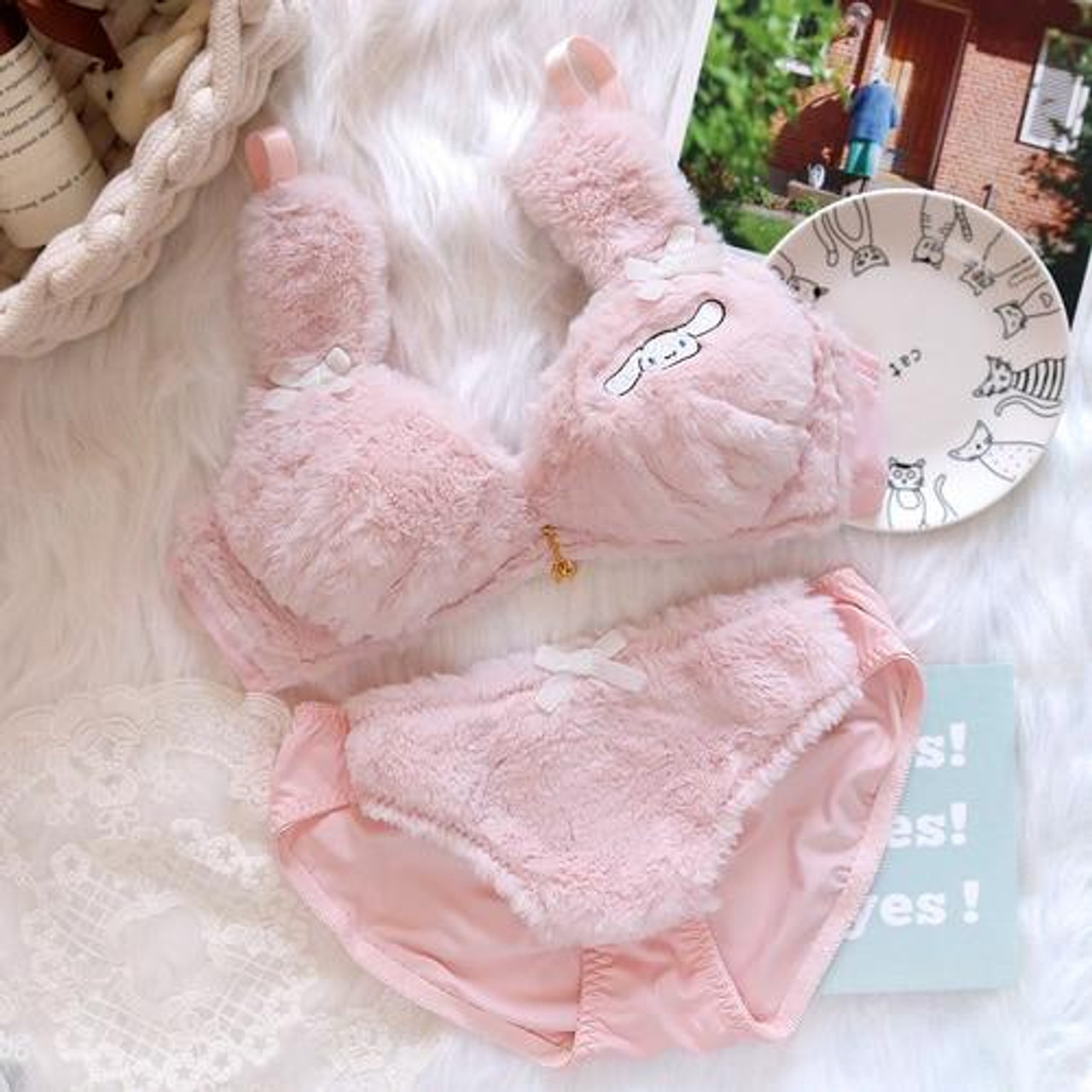 Kawaii Women Underwear Set, Cat Bra Underwear Set