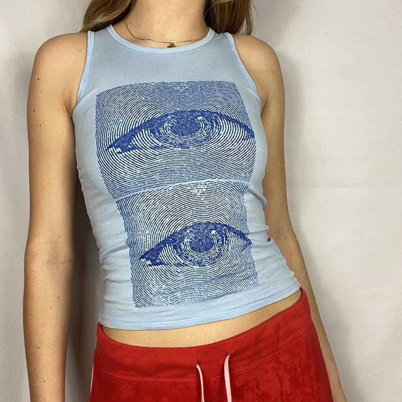 トップス gimmick layered sleeveless sweat y2k SOLY HUX Women's Y2k Goth Eye Print Crop Tank Top Round Neck