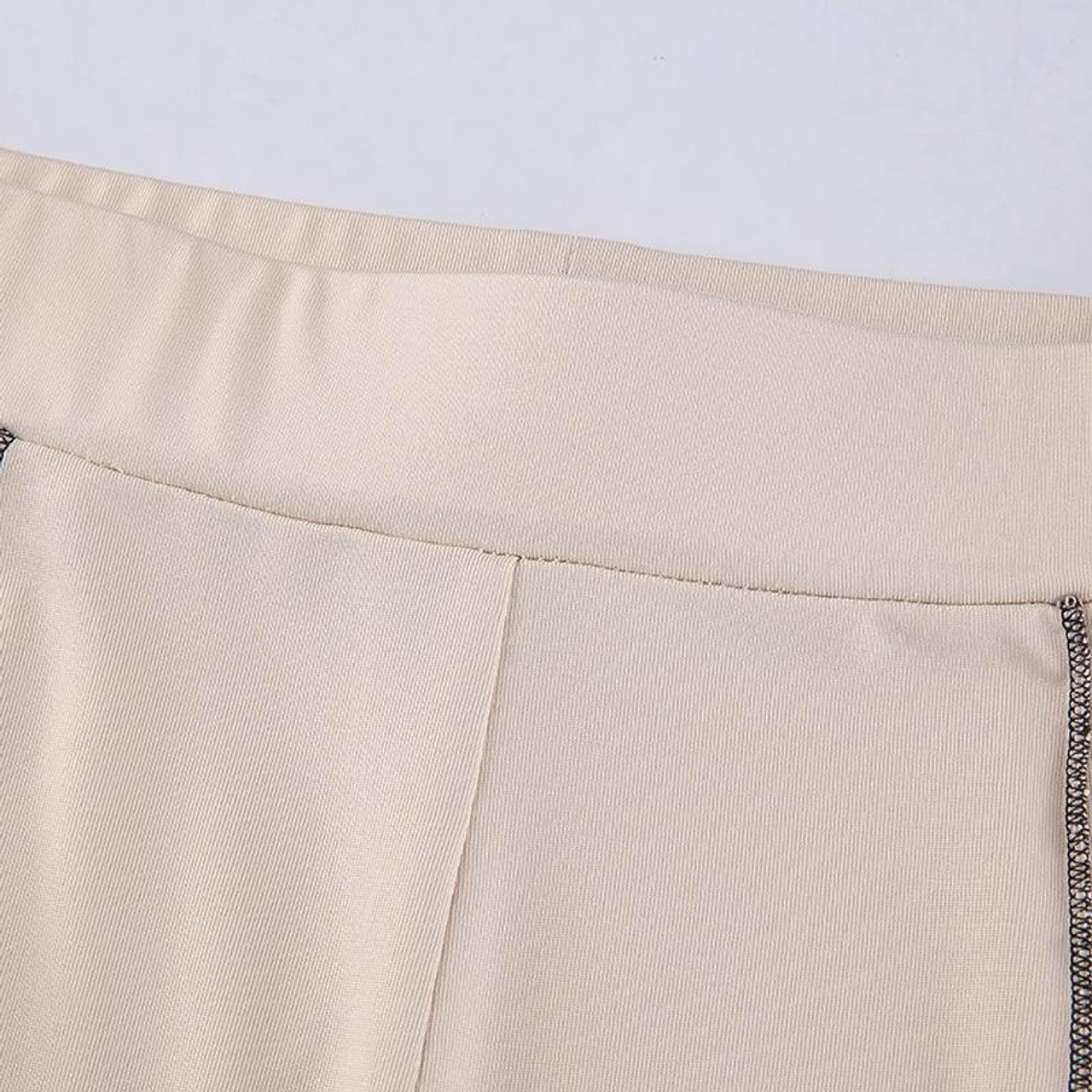 Y2K AESTHETIC STRIPED EDGE FLARE BEIGE PANTS - Cosmique Studio