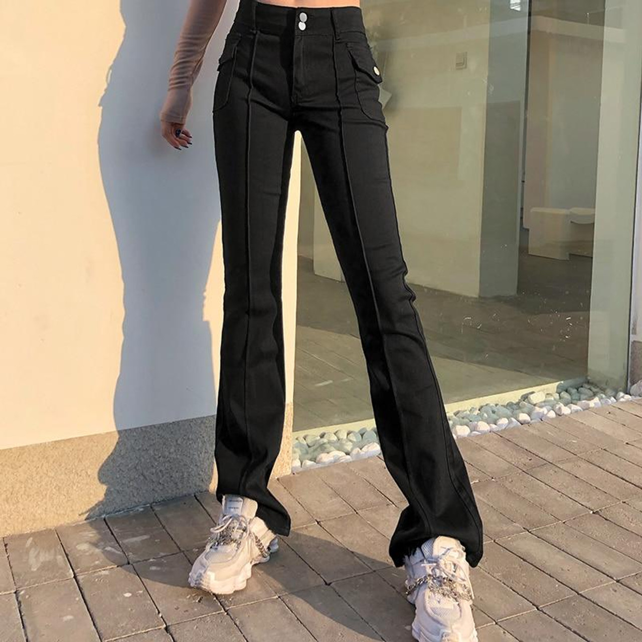 Women's High Waist Jeans Button Tassel Pants Trousers Bell-bottom Pants  clothes, हाई वेस्टेड पैंट - My Online Collection Store, Bengaluru | ID:  2851547027733